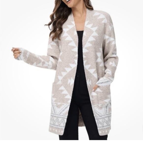 Frye women's medium Aztec Cream White Cozy Cardigan Sweater western soft - Picture 1 of 10